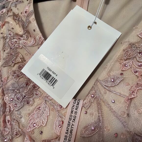 Mac Duggal 70224 Rose Pink Floral Applique Long Sleeve Gown Dress Mesh Size 6 - Picture 10 of 11